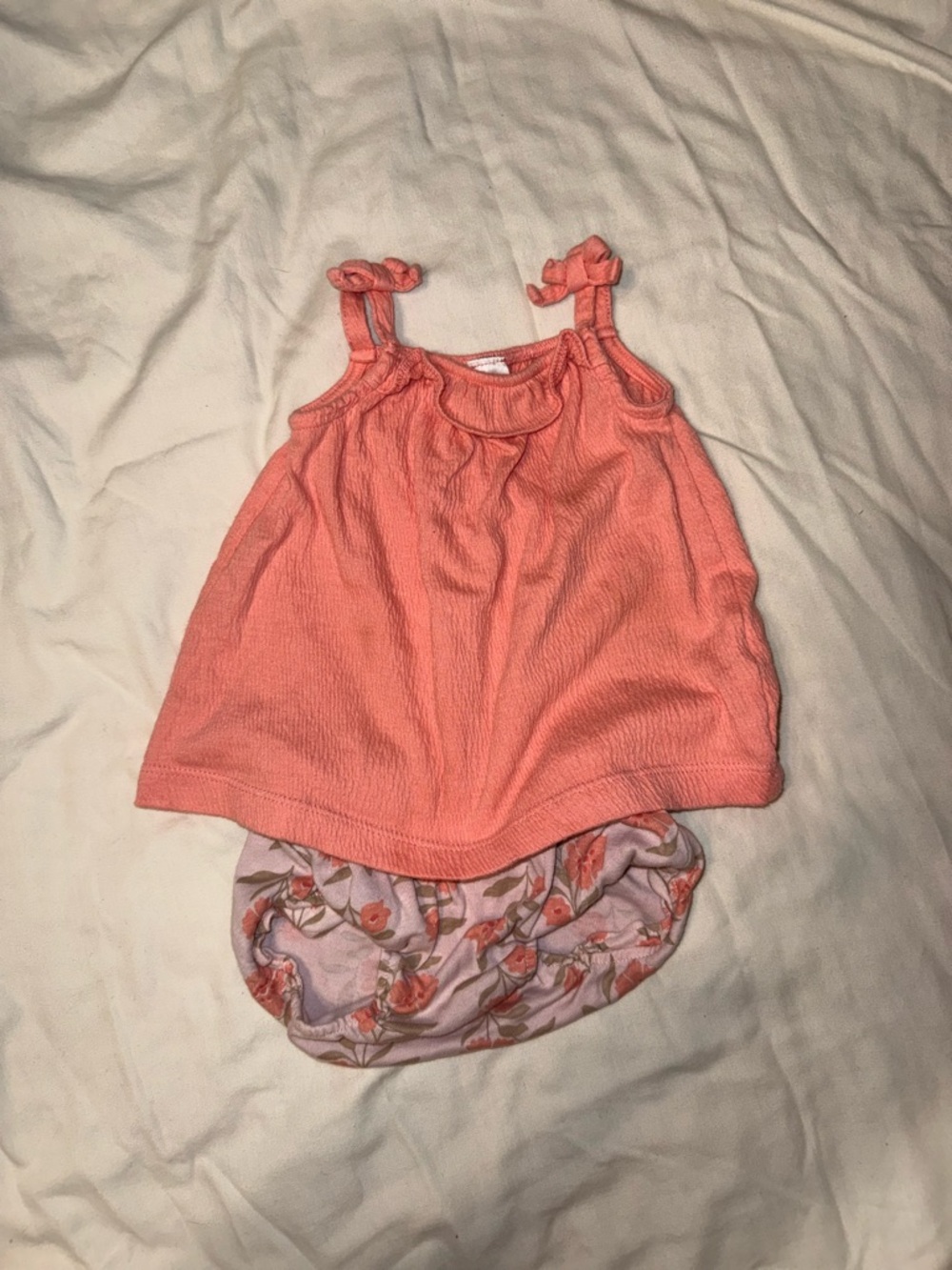 Carter's Pink Coral Baby Tank with Knotted Straps and floral diaper cover set